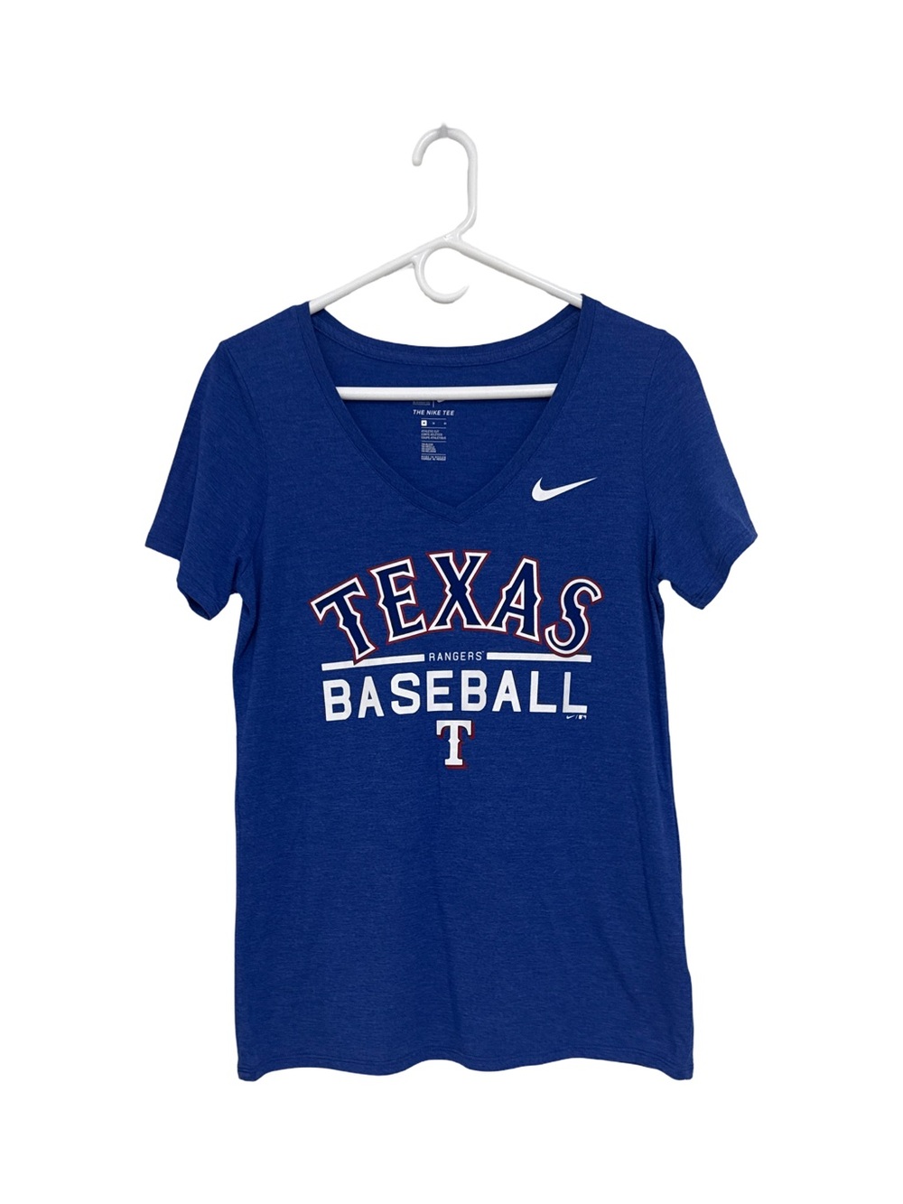 Nike Texas Rangers MLB V Neck T Shirt Women’s Medium Blue